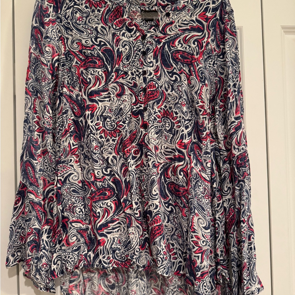 new directions Paisley High-Low Skirt in Red, Navy & White